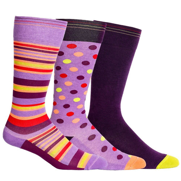 3 Pack - Compression Socks - Purple + Orange/Knee-High
