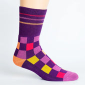 Checker Purple + Orange Diabetic Socks thumbnail 1