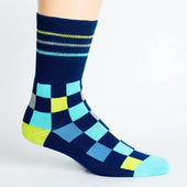 Checker Navy + Teal Diabetic Socks thumbnail 1