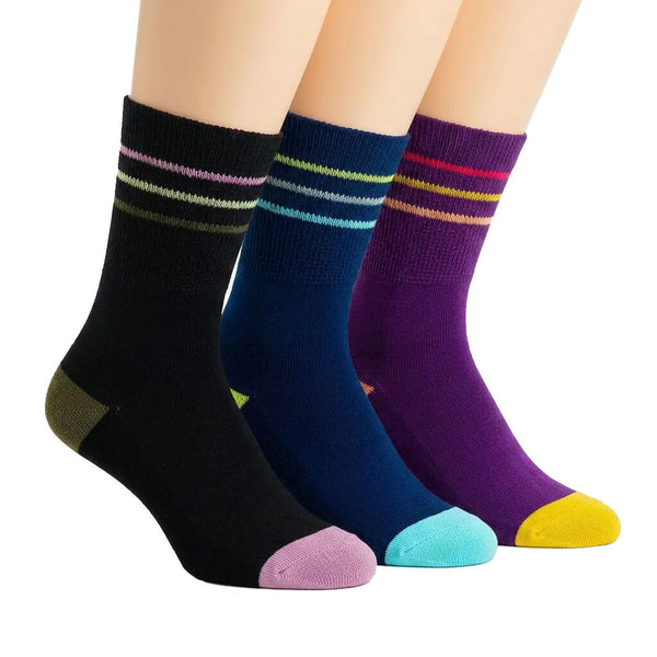 3 Pack - Diabetic Socks - Color Block - [Purple, Blue, Black]