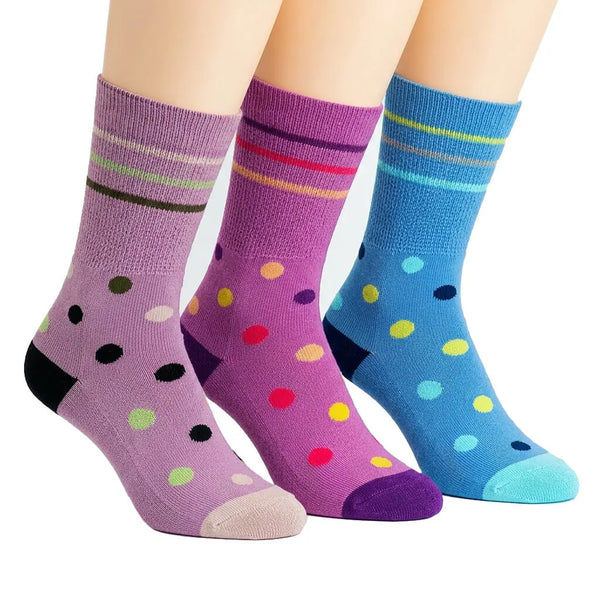 3 Pack - Diabetic Socks - Polka Dot - [Pink, Blue, Purple]